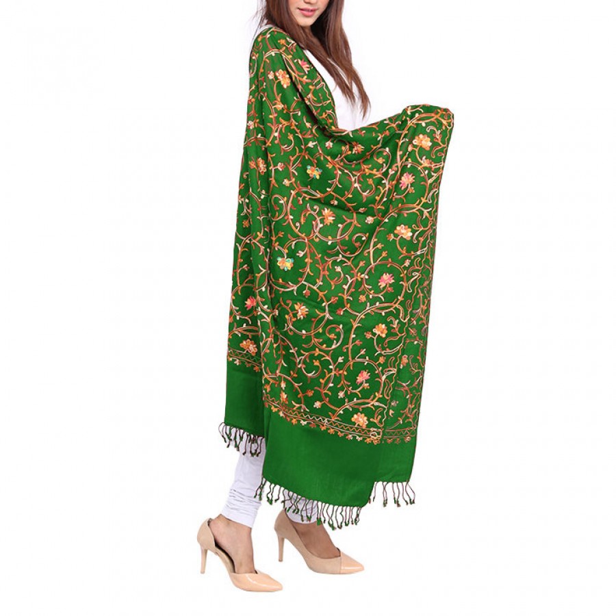 Mongia Acrowool Kashmiri / Water Pashmina Embroidered Aari Stole / Muffler MFL-155-7