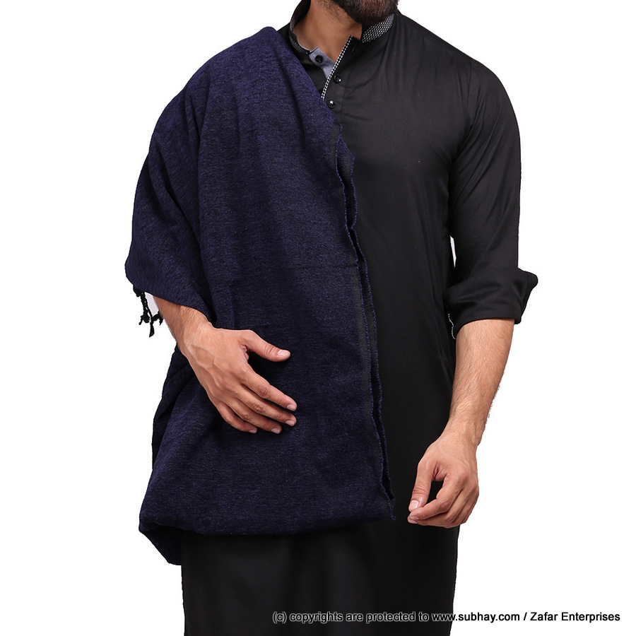 Pure Velvet Navy Blue Dhussa / Khamdar Shawl SHL-150-8 By Khan Culture