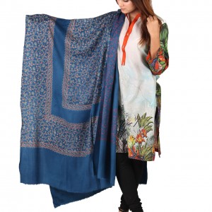Blue Full Kashmiri Block Print & Handwork 4 Border Jaal Shawl SHL-210-2 Blue Full Kashmiri Block Print & Handwork 4 Border Jaal Shawl SHL-210-2