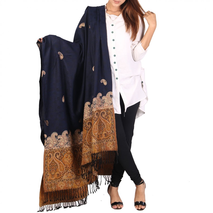 Navy Blue Color Kashmiri Jaal Kani Palla Shawl For Her SHL-213-7