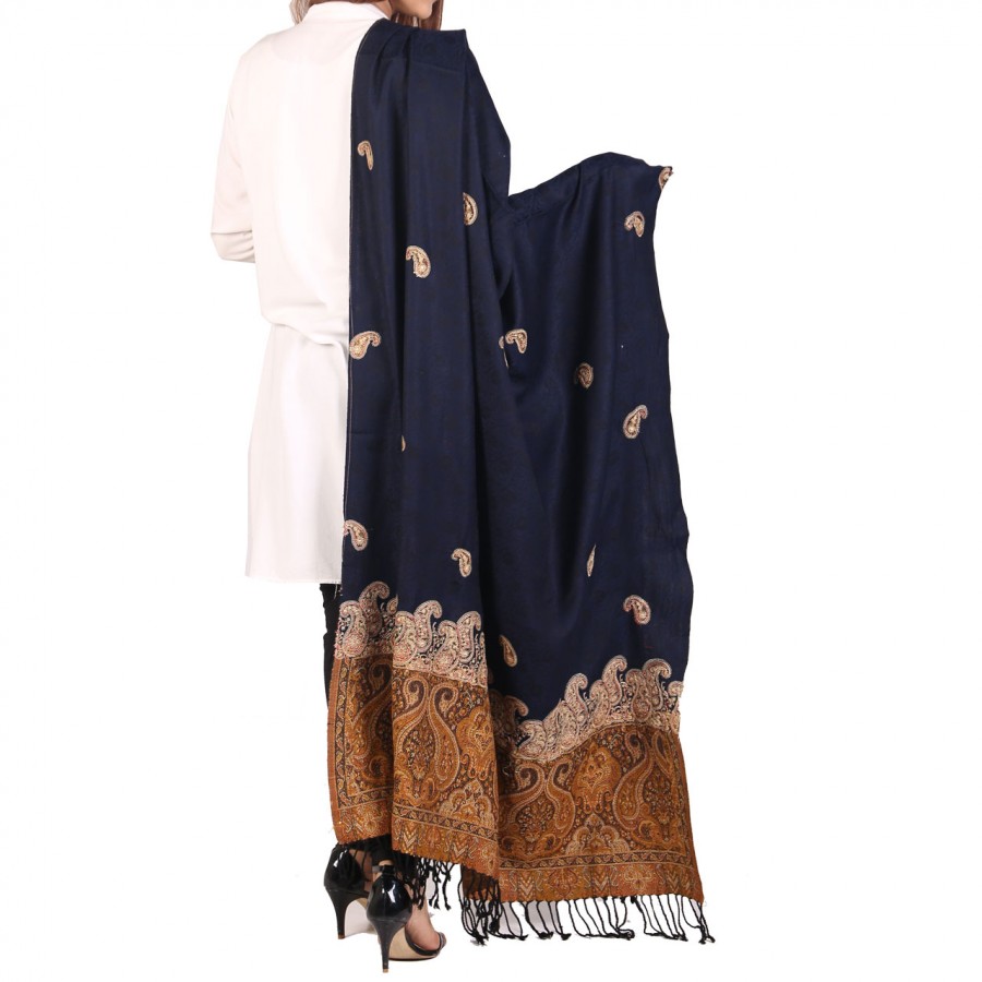 Navy Blue Color Kashmiri Jaal Kani Palla Shawl For Her SHL-213-7