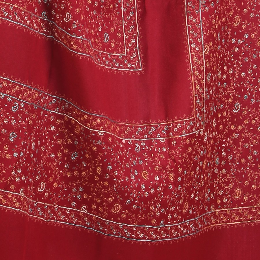 Maroon Full Kashmiri Block Print & Handwork 4 Border Jaal Shawl SHL-210-3