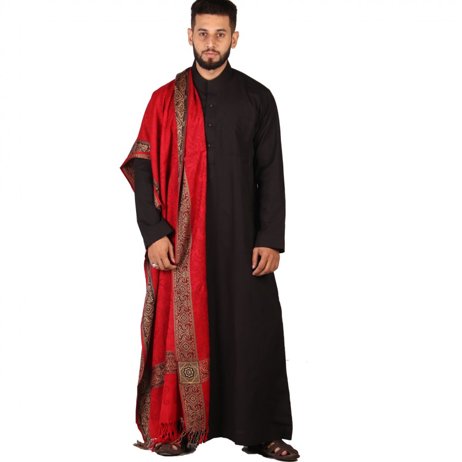 Red 4 Border Karbala Style Mufler Shawl SHL-192-4