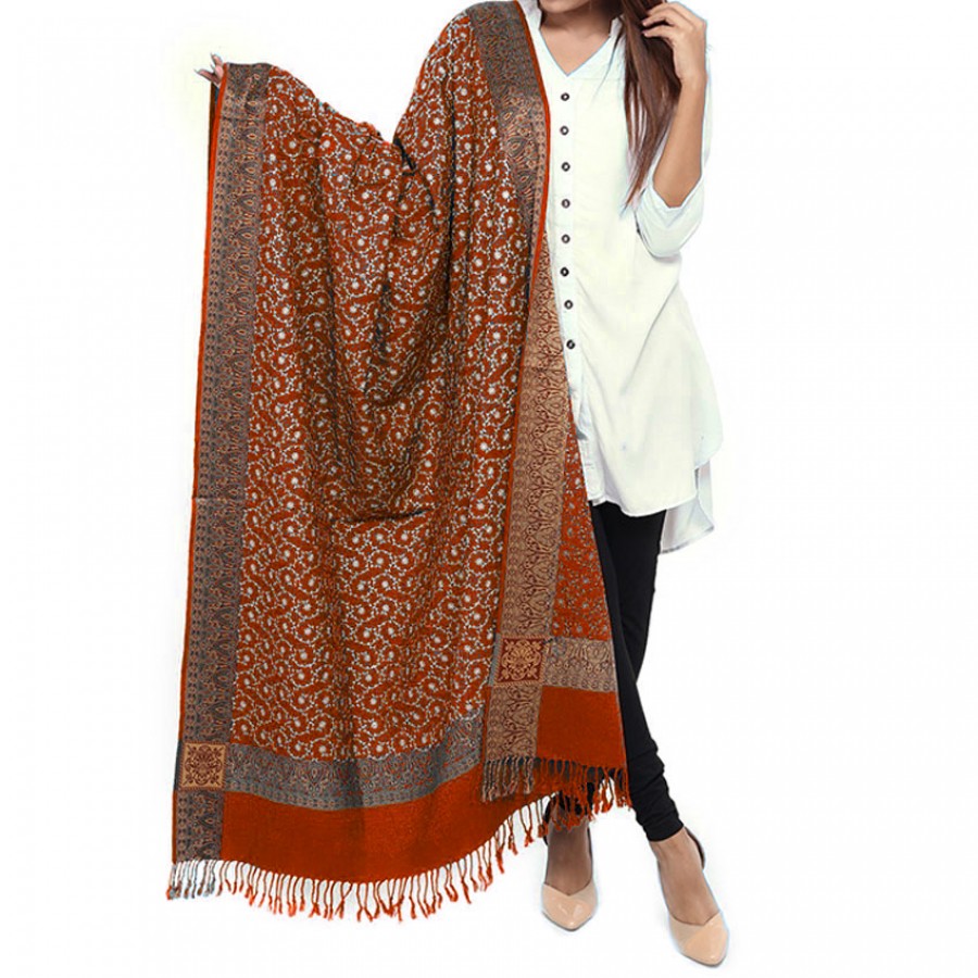 Red Full Embriored Kashmiri 4 Border Shawl For Her SHL-147-15