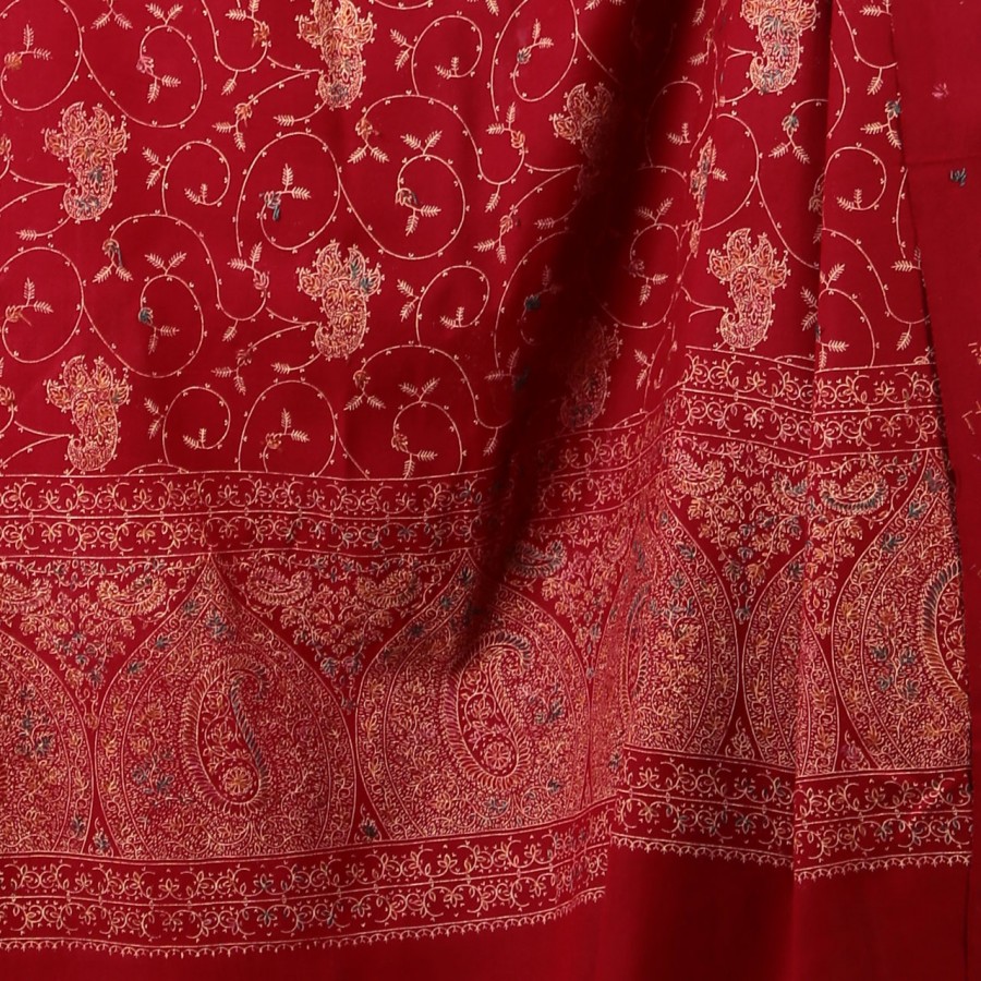 Maroon Full Kashmiri Block Print & Handwork Jaal Shawl For Women SHL-211-7