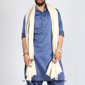 White Kashmiri Kingri Work (Handmade) Shawl For Him SHL-175-5 White Kashmiri Kingri Work (Handmade) Shawl For Him SHL-175-5