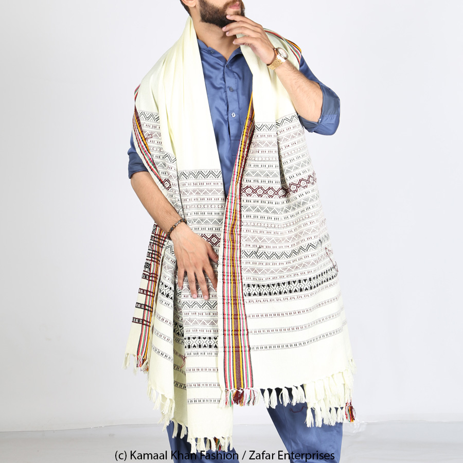 White Handmade Sindhi Tharri / Khatri  / Wadera Shawl SHL-112-11