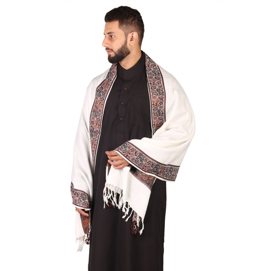 White 4 Border Karbala Style Mufler Shawl SHL-192-2