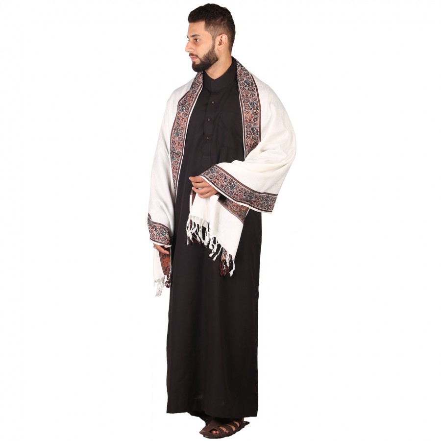 White 4 Border Karbala Style Mufler Shawl SHL-192-2