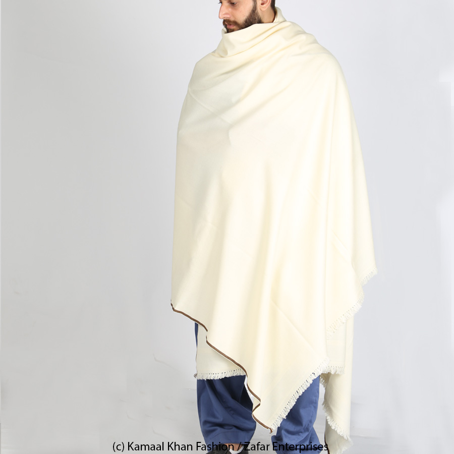 White Pure Woolen Kashmiri Shawl For Him SHL-181-6