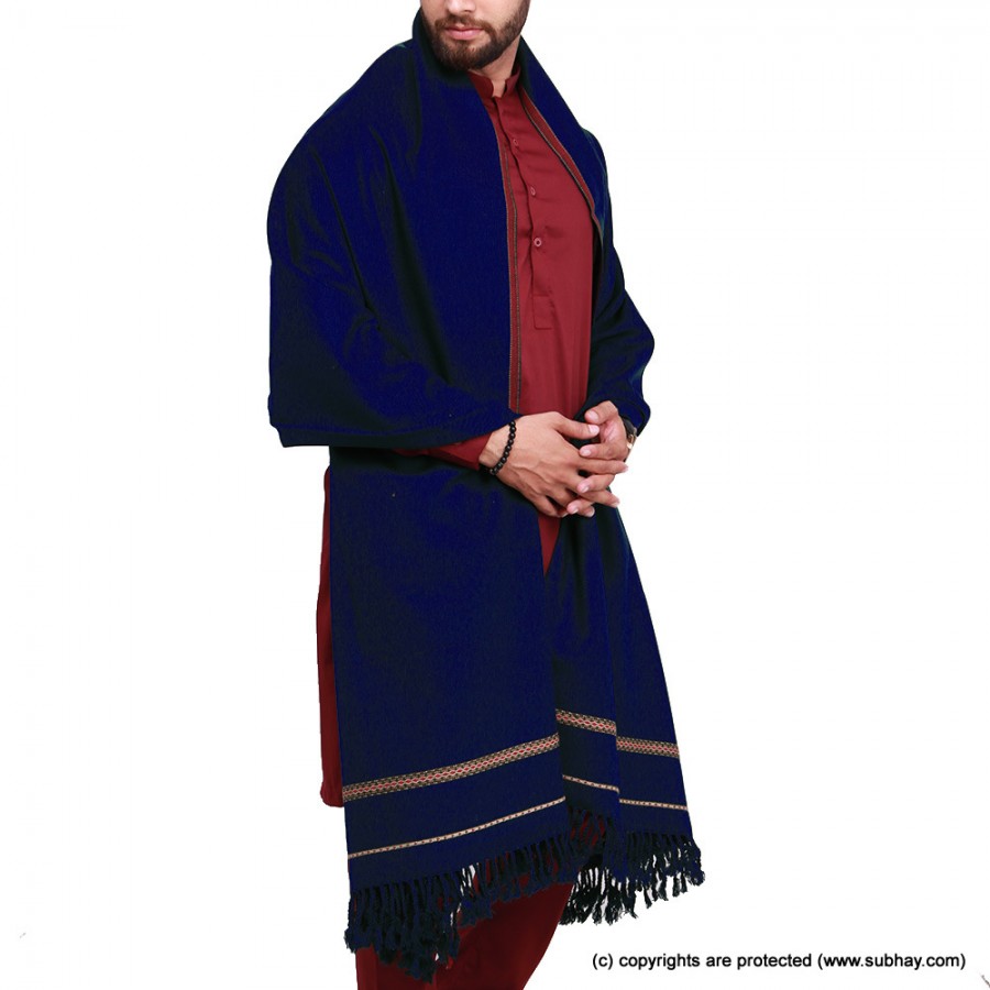 Navy Blue Pure Acro-Woolen Dhussa Shawl For Man SHL-030-16