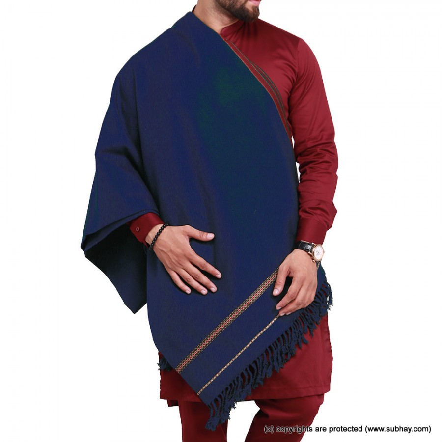 Navy Blue Pure Acro-Woolen Dhussa Shawl For Man SHL-030-16