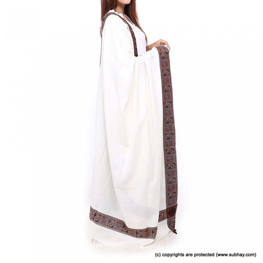 Acro Woolen White Color Kashmiri 4 Border Shawl For Her SHL-147-8