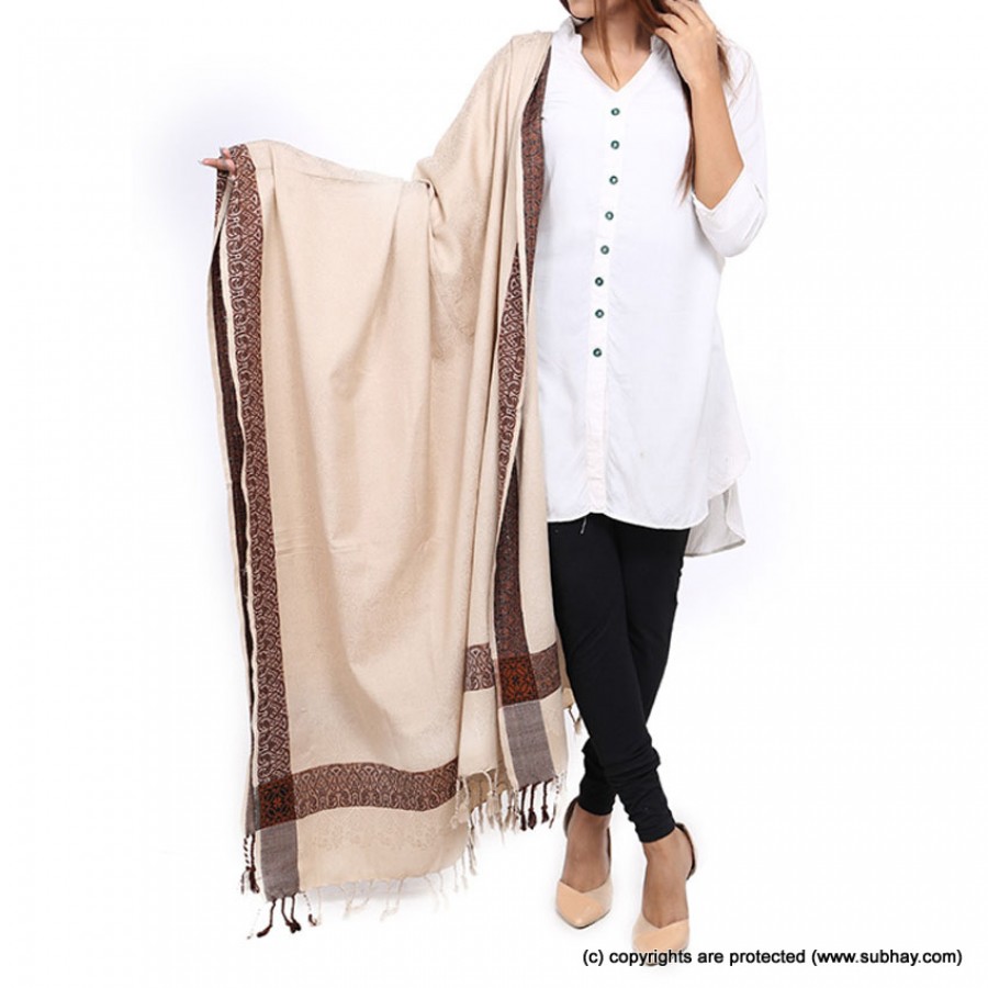 Acro Woolen Skin Color Kashmiri 4 Border Shawl For Her SHL-147-10