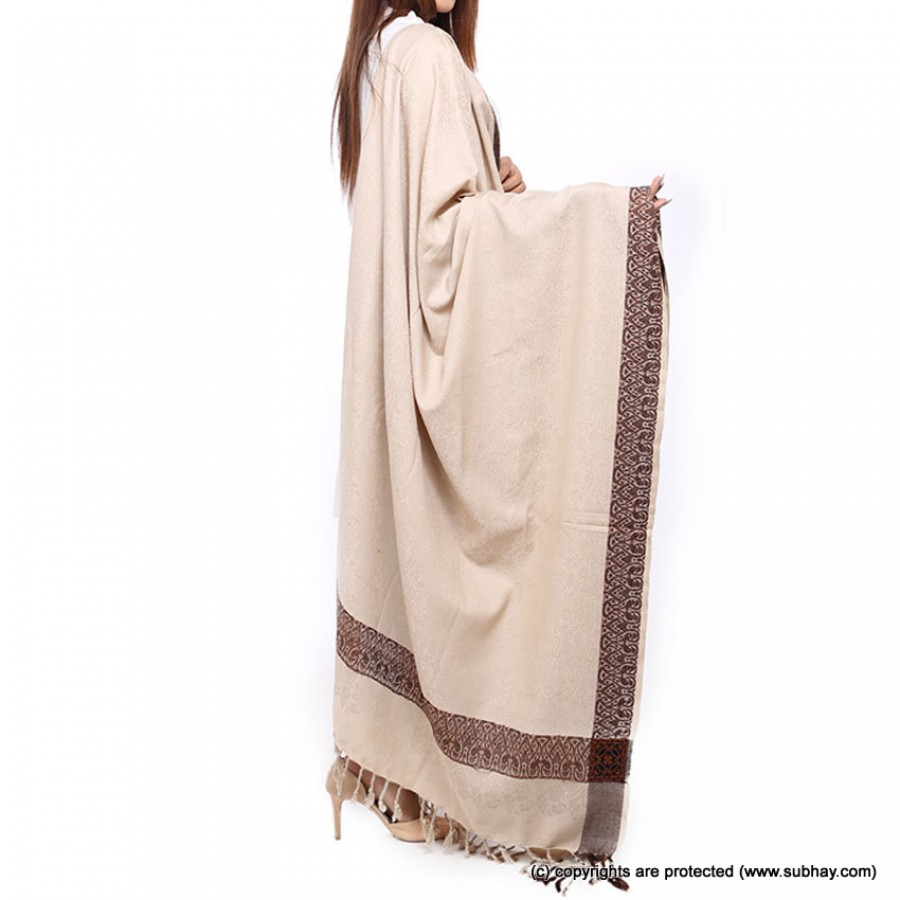 Acro Woolen Skin Color Kashmiri 4 Border Shawl For Her SHL-147-10