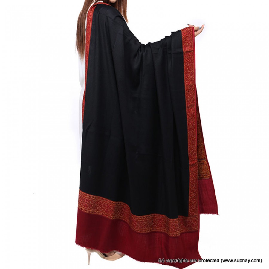 Plain Jacquard 4 Side Border Black Shawl For Her Shl-165-1