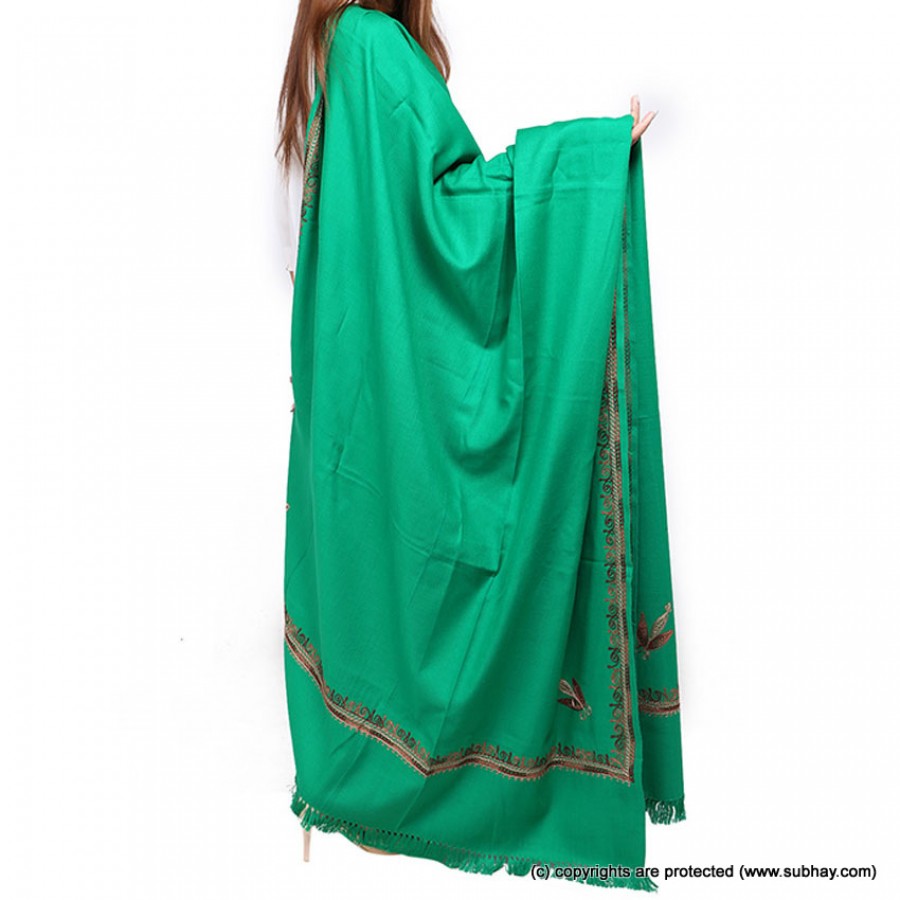 Green 4 Side Embriored Kashmiri Shawl SHL-167-2