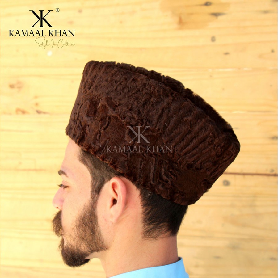 Dark Brown Persian Lamb / Karakul / Camel Skin Jinnah / Karakuli Cap  D-41-2