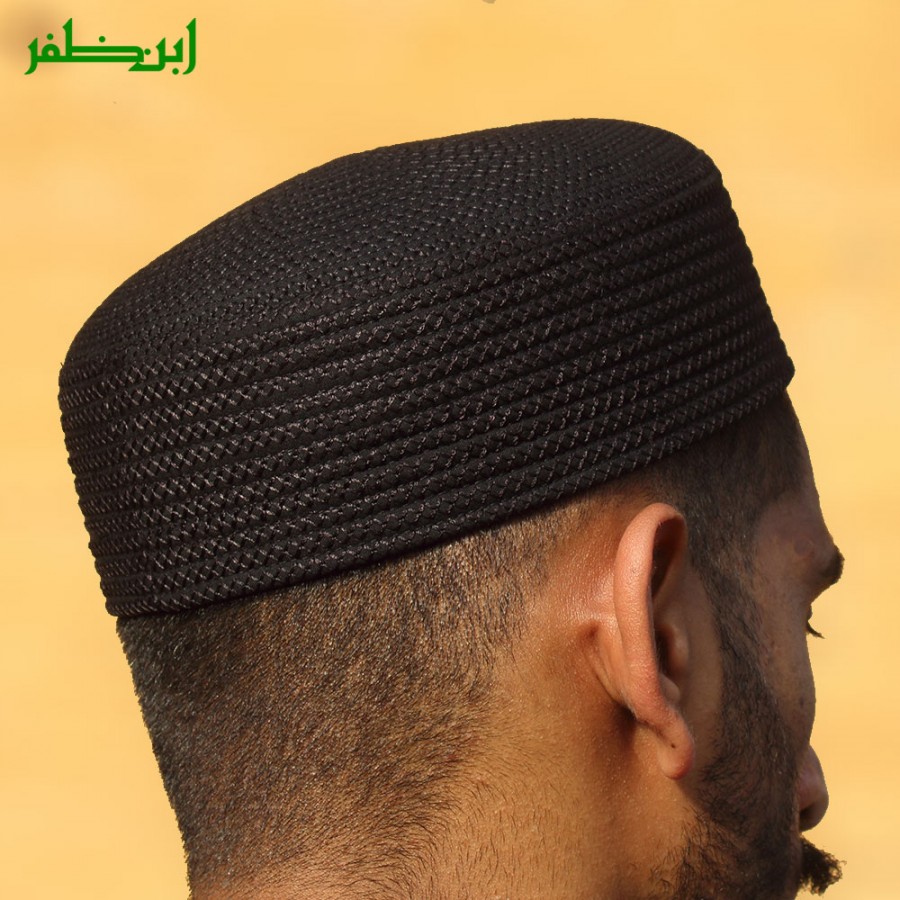 Black Noori Koofi Embroidered Namaz Cap | Prayer Cap / Kufi IBZ-NK-1