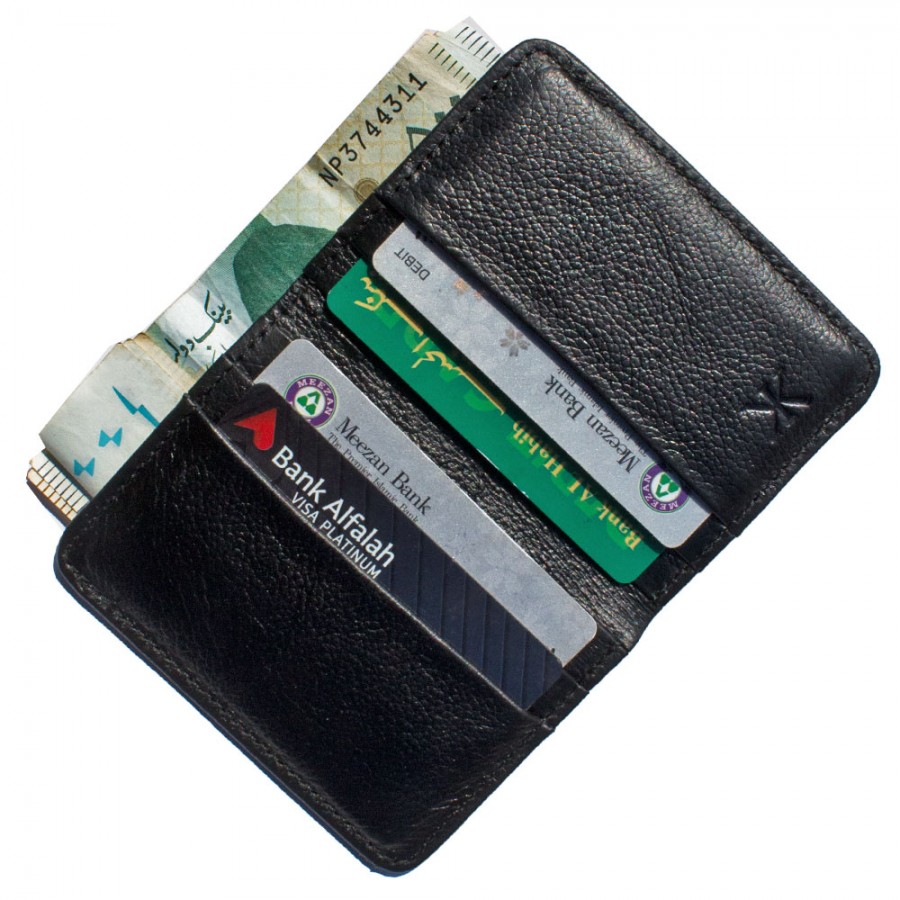 Black Genuine Leather Men's Minimalist Cardholder Wallet