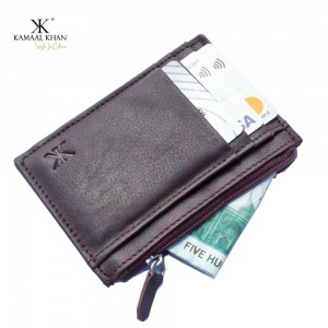 Coffee Genuine Mild Leather Men's Zipper Purse Wallet For Men | No Fold Simple Wallet Clasp