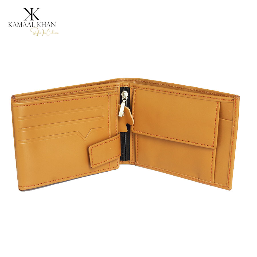 Camel Brown Genuine Leather Men's Zipper Coin Purse Wallet For Men Tri-fold Wallet Clasp | Kamaal Khan
