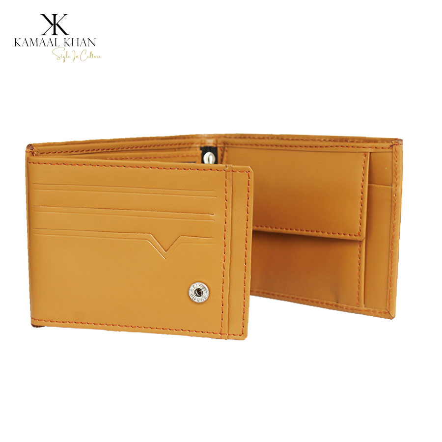 Camel Brown Genuine Leather Men's Zipper Coin Purse Wallet For Men Tri-fold Wallet Clasp | Kamaal Khan