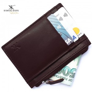 Dark Tan Genuine Mild Leather Men's Zipper Purse Wallet For Men | No Fold Simple Wallet Clasp