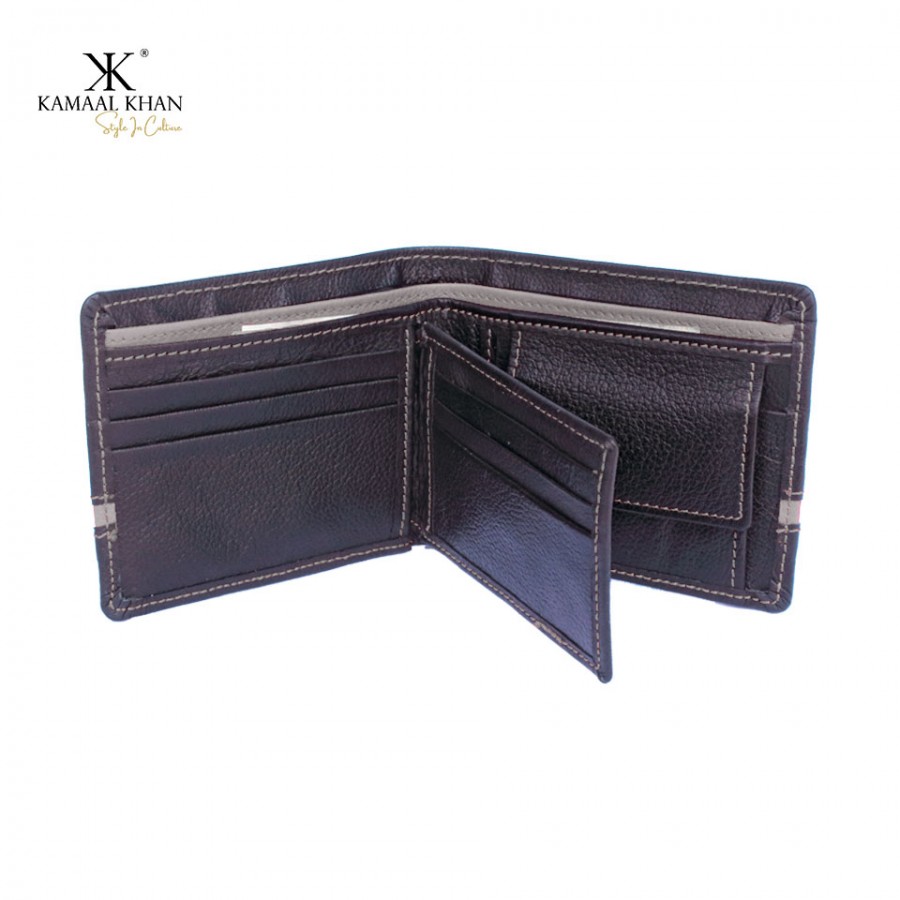 Genuine Mild Leather Two-Tone Men's Wallet | Zipper Coin Purse Wallet For Men Tri-fold Clasp (Grey & Black)