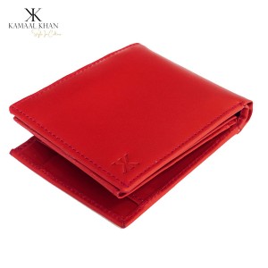 Red Genuine Leather Men's Zipper Coin Purse Wallet For Men Tri-fold Wallet Clasp | Kamaal Khan
