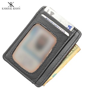 Grey Genuine Leather Minimalist Men's Purse Wallet For Men No Fold Simple Wallet Clasp Window Card Holder Wallet