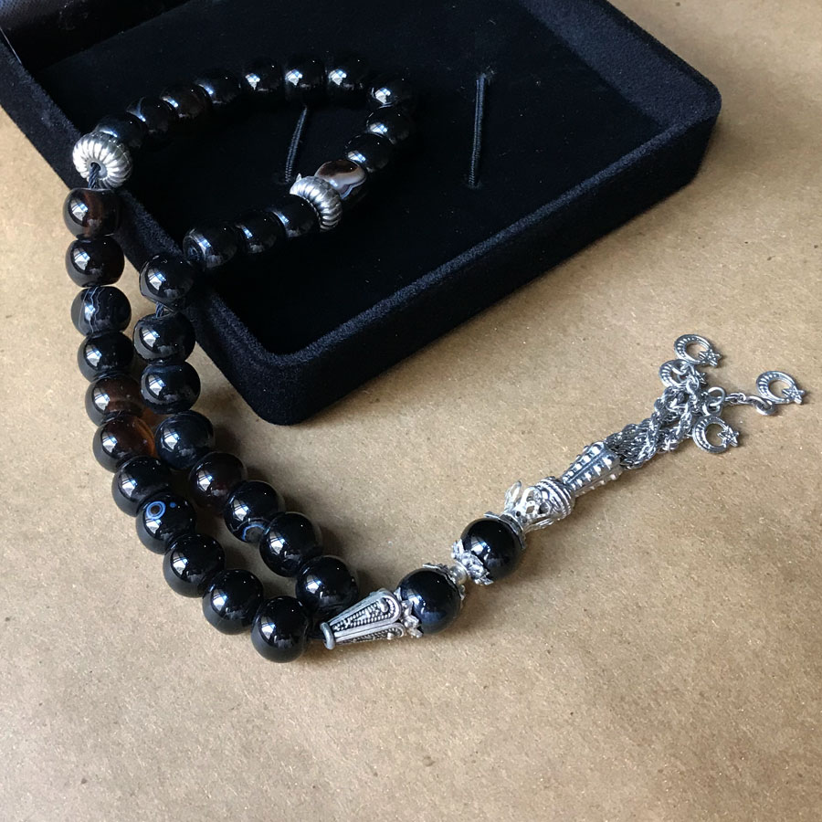 Buy 33 8mm Beads Black Aqeeq Tasbih / Prayer Beads TS-78 - Online in ...