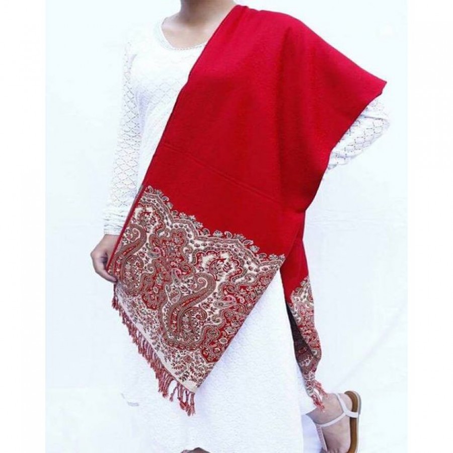 Red Color Indian Self Embroidered Kashmiri Shawl SHL-106