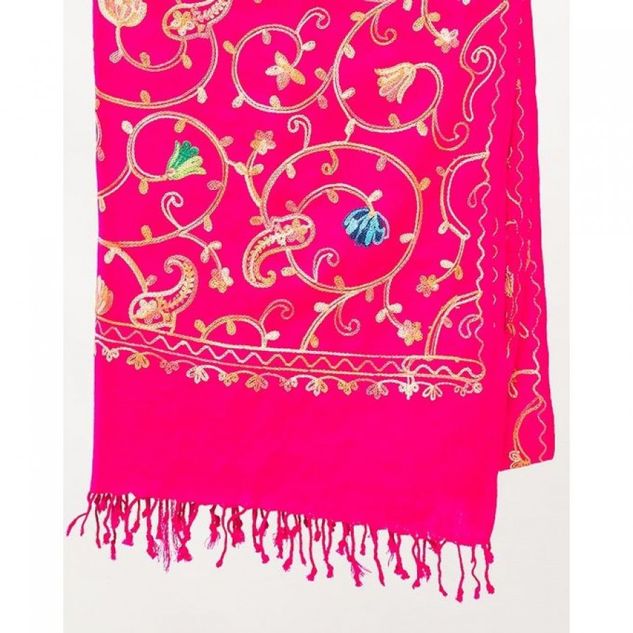 Pink Acrowool Kashmiri / Water Pashmina Embroidered Aari Shawl SHL-136