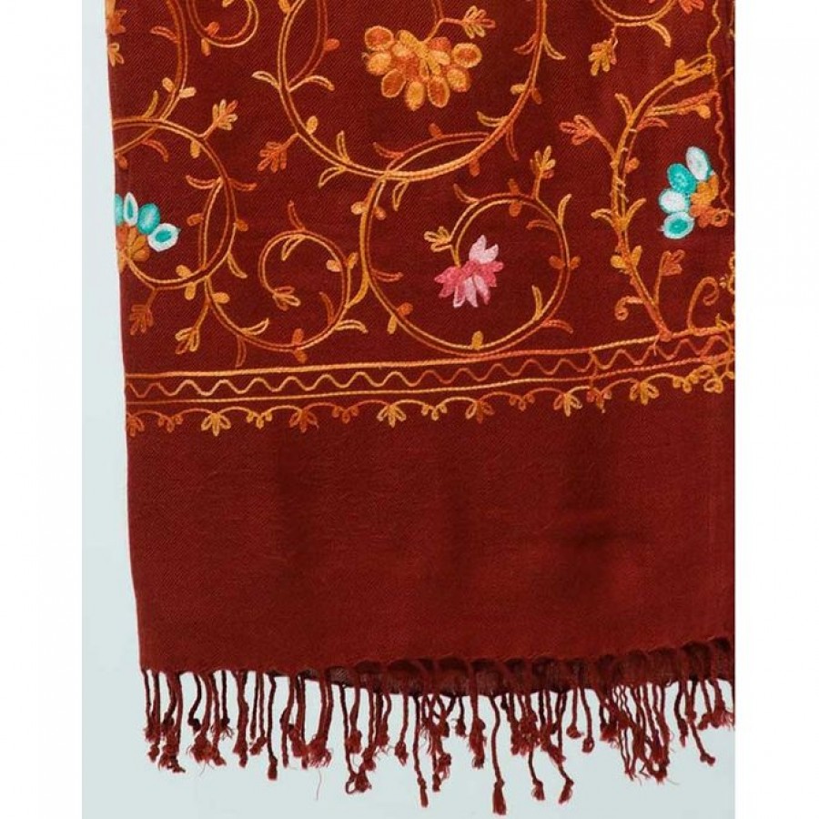 Brown Acrowool Kashmiri / Water Pashmina Embroidered Aari Shawl SHL-135