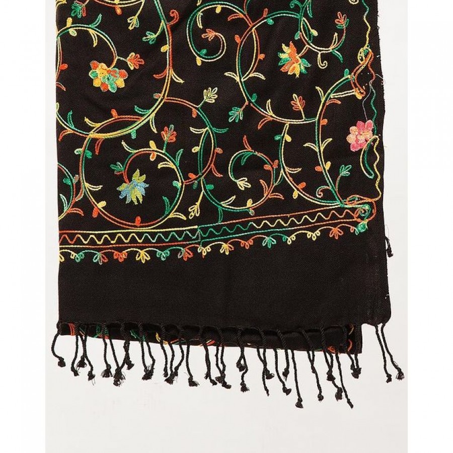Black Acrowool Kashmiri / Water Pashmina Embroidered Aari Shawl SHL-139