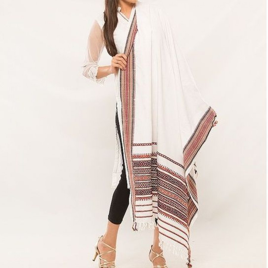 BUY White Color Sindhi Tharri / Embroidered Shawl SHL-102 - Online in ...