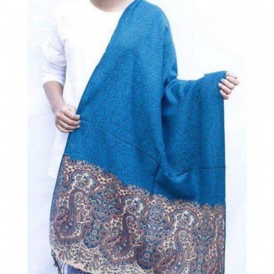 Blue Color Indian Self Embroidered Kashmiri Shawl SHL-107