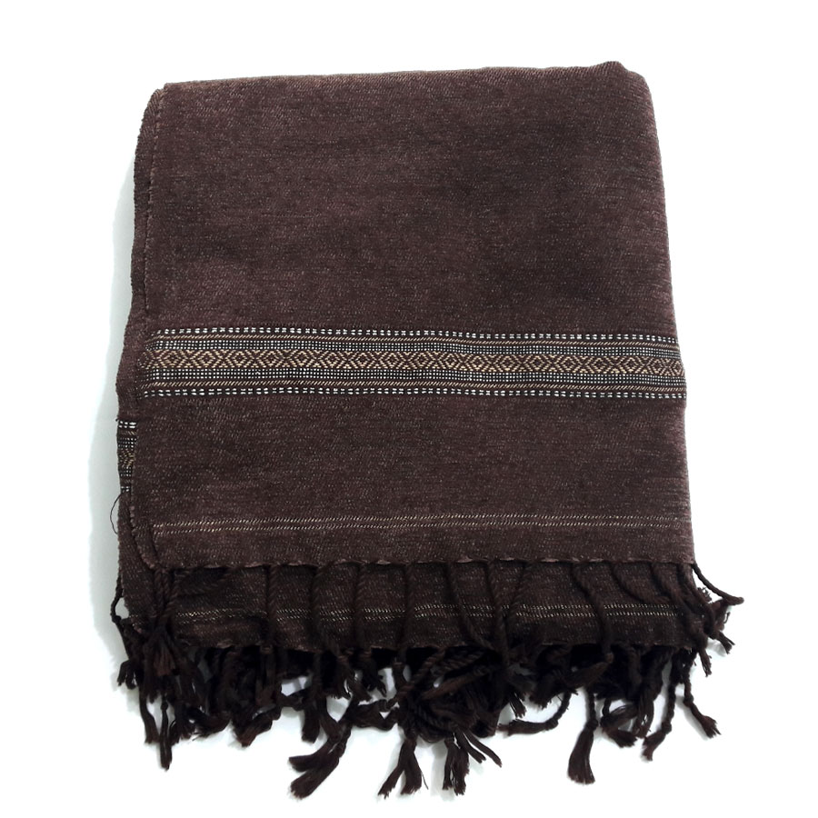 Buy Dark Brown Velvet Pure Dussa Khamdar Shawl SHL-049 By Khan