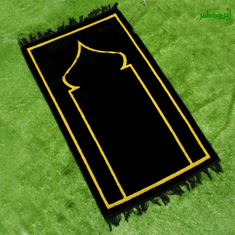 Black Traditional Saudi Style Prayer Rug | Jai Namaz | Janamaz Prayer Mat For Teens and Adults FPM-11-1