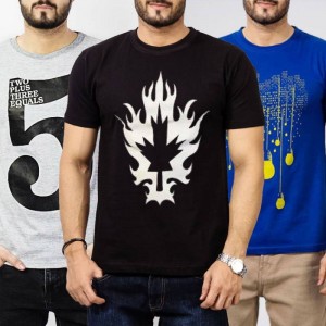 PACK OF 3 PRINTED COTTON T-SHIRTS MRK-T01