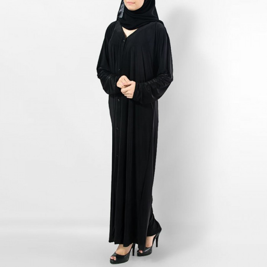 Fine Quality Women's Polyster Front-Open Abaya / Burqa AME-002 - Black