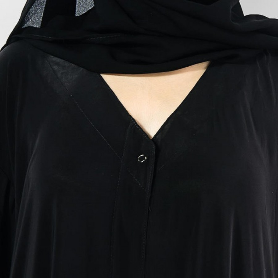 Fine Quality Women's Polyster Front-Open Abaya / Burqa AME-002 - Black