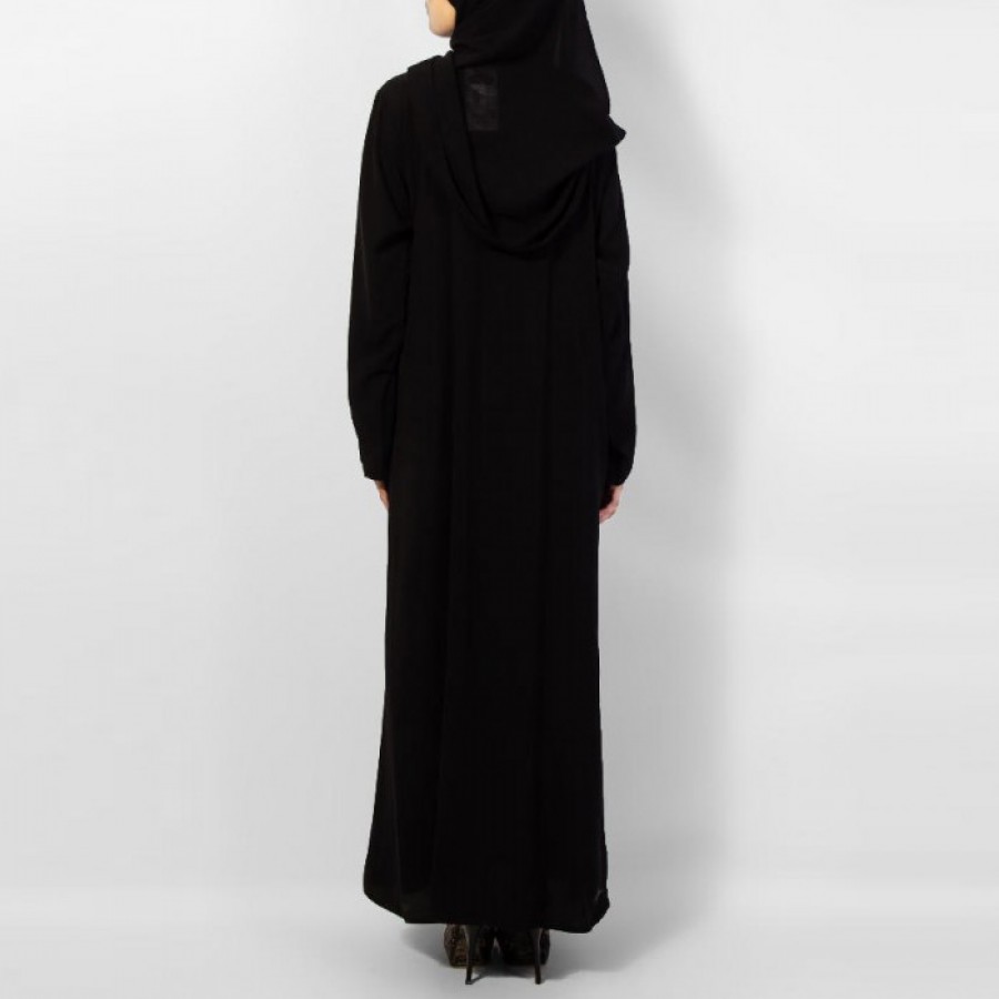 Fine Quality Women's Polyster Front-Open Abaya / Burqa AME-007 - Black