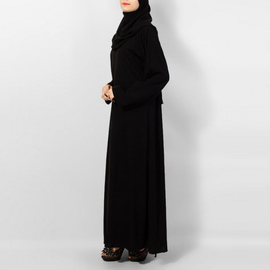 Fine Quality Women's Polyster Front-Open Abaya / Burqa AME-007 - Black