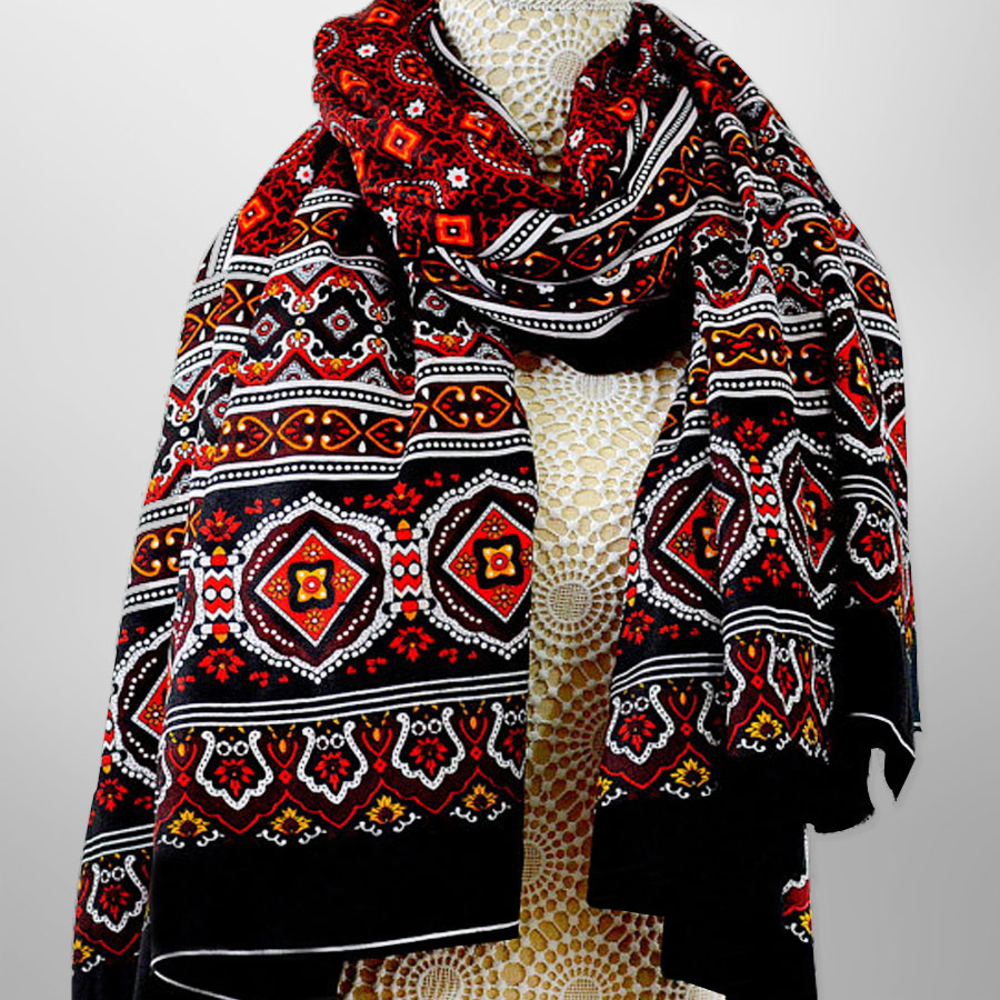 Silk Based Block Printed Ajrak Shawl SA#10-2 Silk Based Block Printed Ajrak Shawl SA#10-2