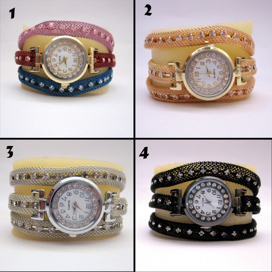 Golden, Silver,Black & Multi-color Net Chain High Quality Bracelet Watch For Her MU-17