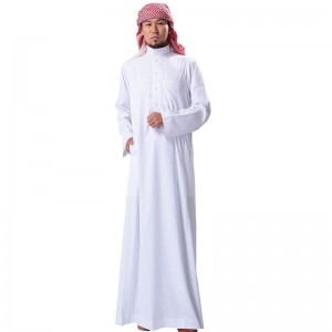 Comfortable White Cotton Thobe / Jubba with Red Yeshmagh ZE-004