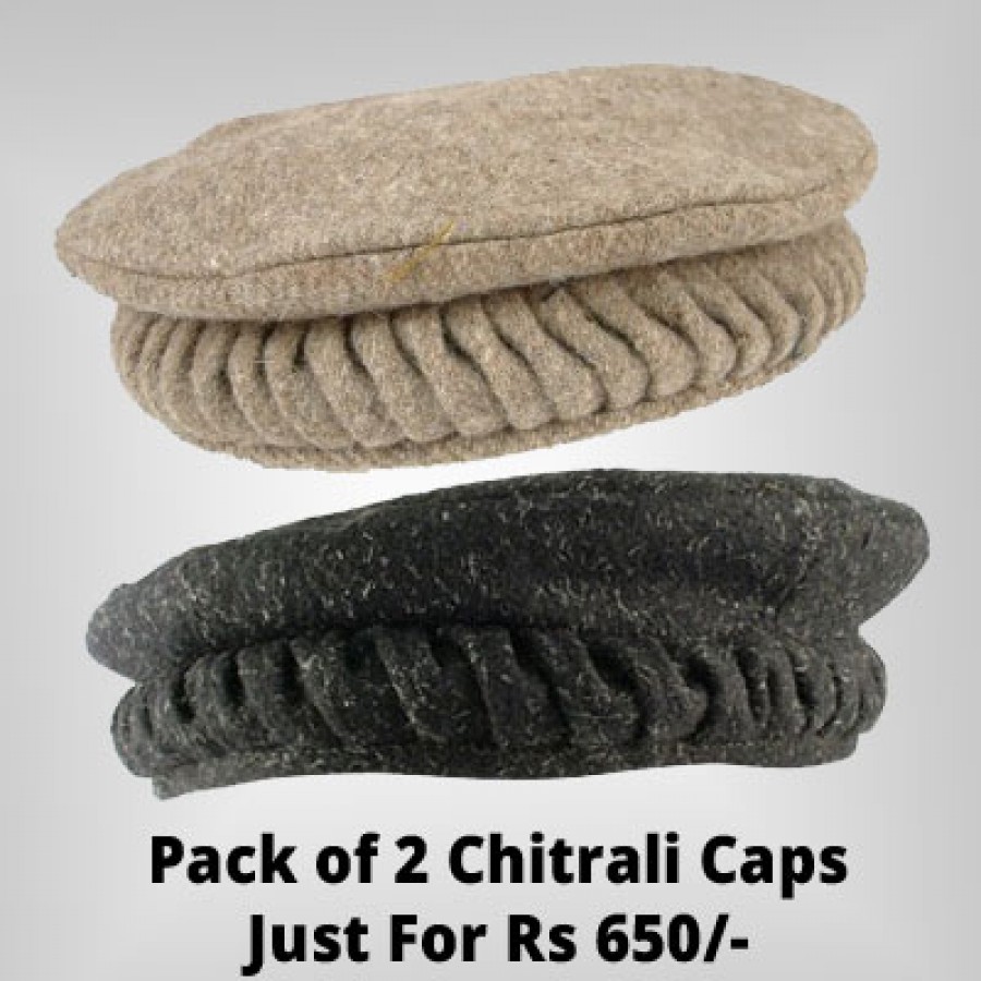 Pack of 2 Chitrali Caps of Pakol / Peshawari Cap / Chitrali Cap