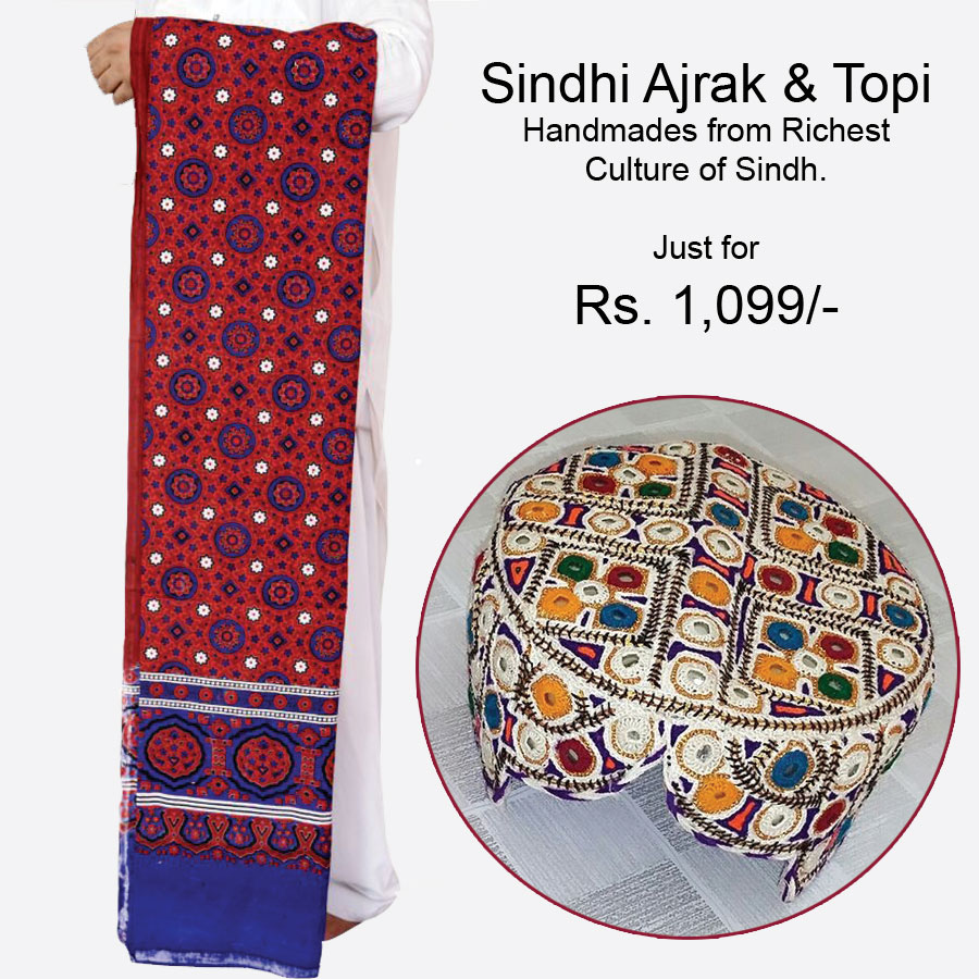 Pack of Ajrak & Sindhi Topi (White) GiftDeal-19